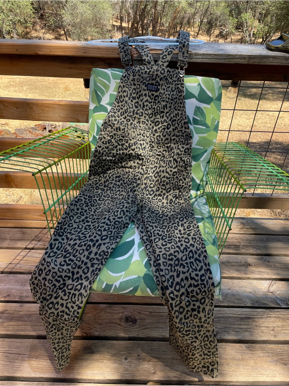 Obey UNISEX Leopard-Print Overalls in Tan and Black - Picture 3 of 10